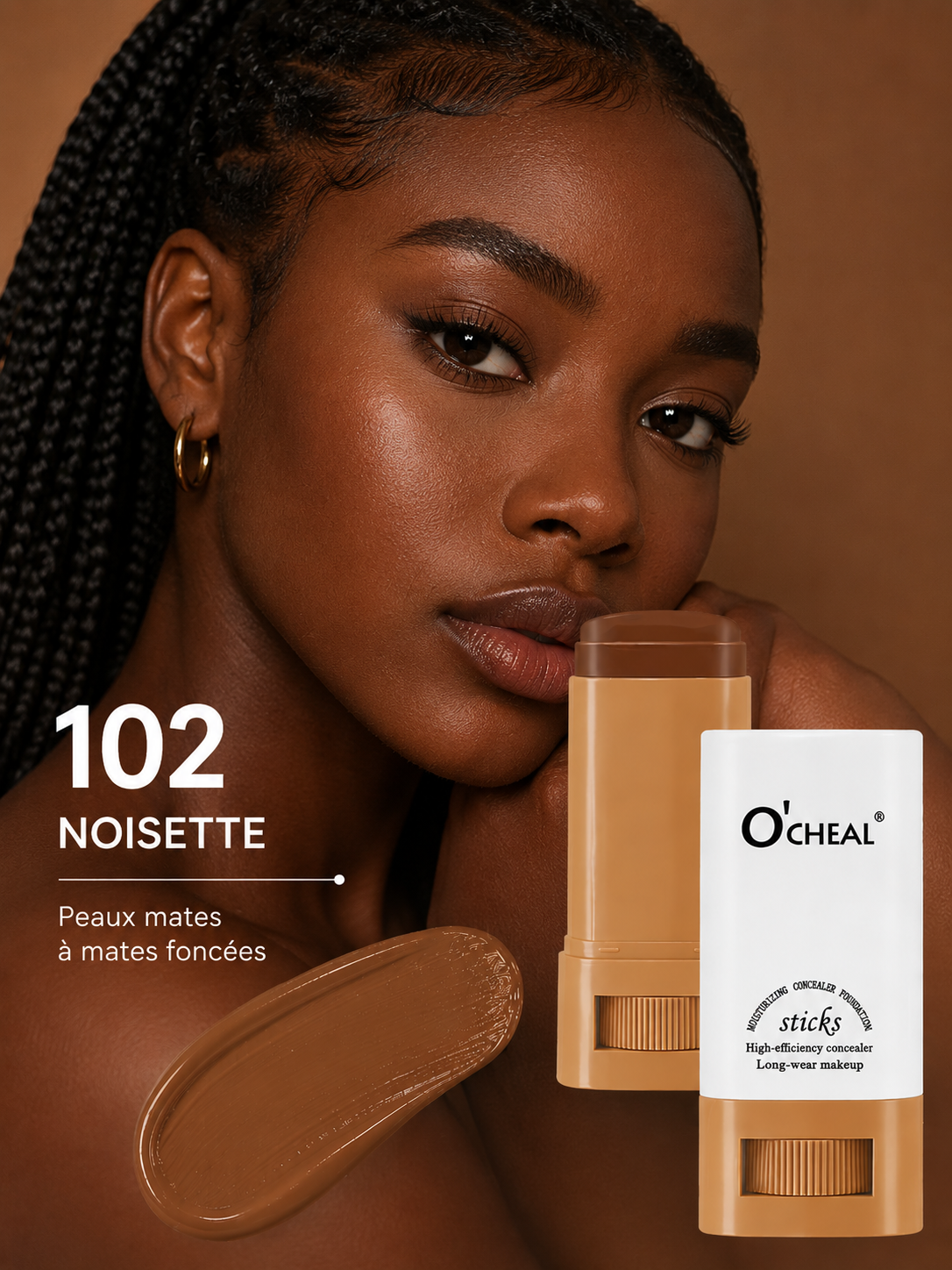 Fond de teint stick correcteur avec pinceau intégré