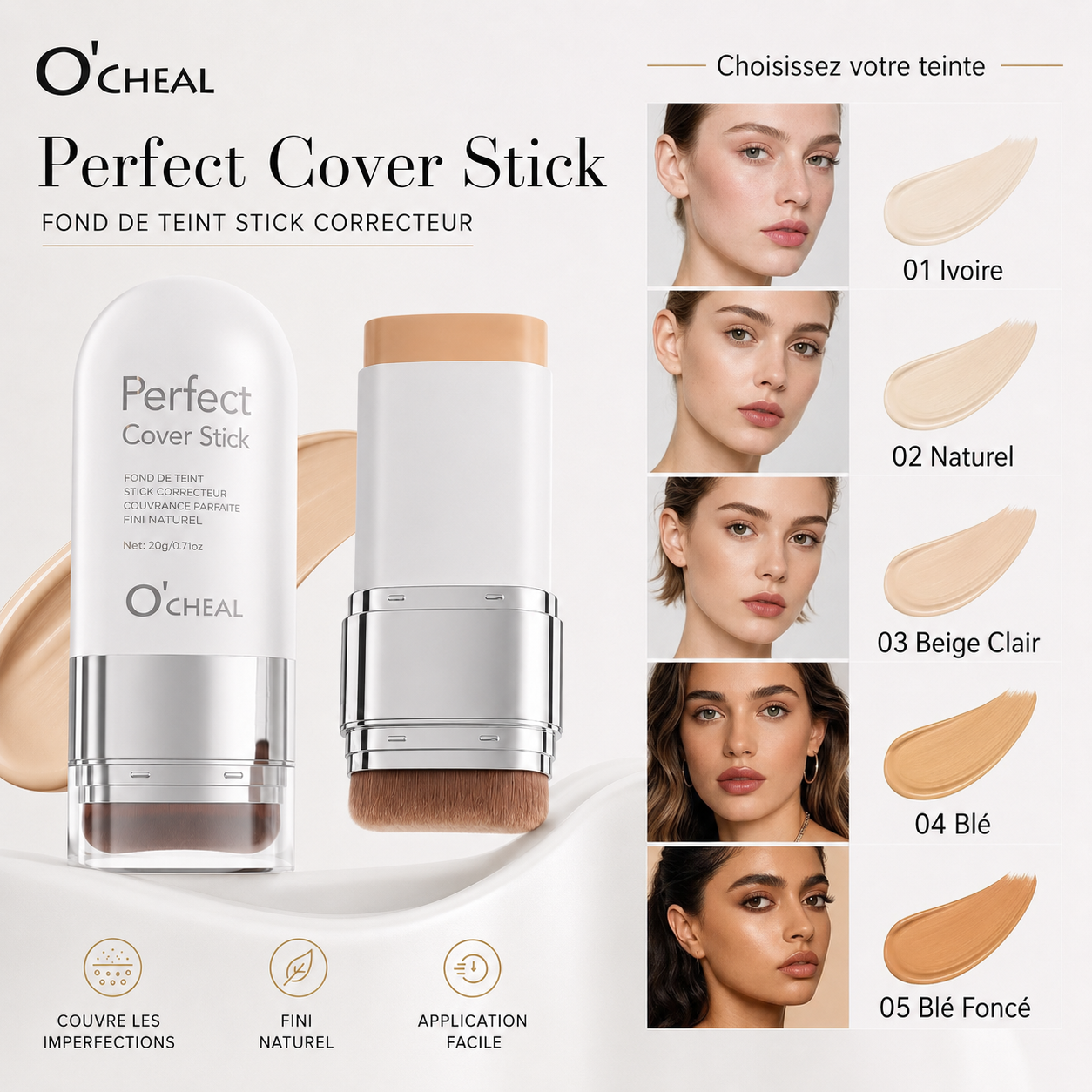 Fond de teint stick correcteur avec pinceau intégré