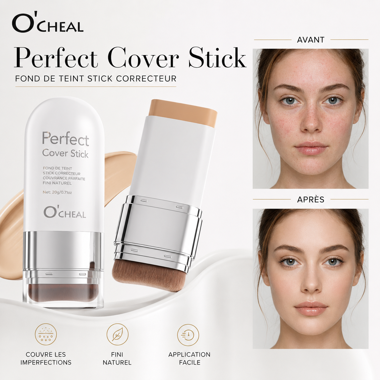 Fond de teint stick correcteur avec pinceau intégré