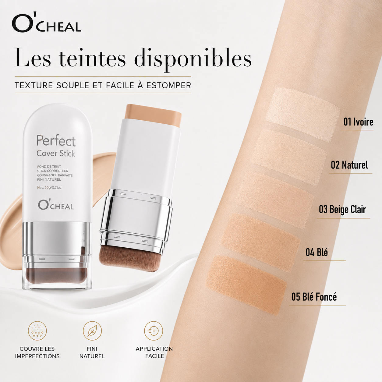 Fond de teint stick correcteur avec pinceau intégré