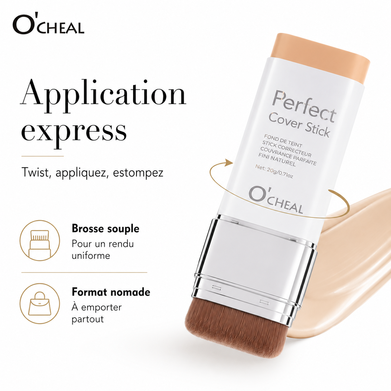 Fond de teint stick correcteur avec pinceau intégré