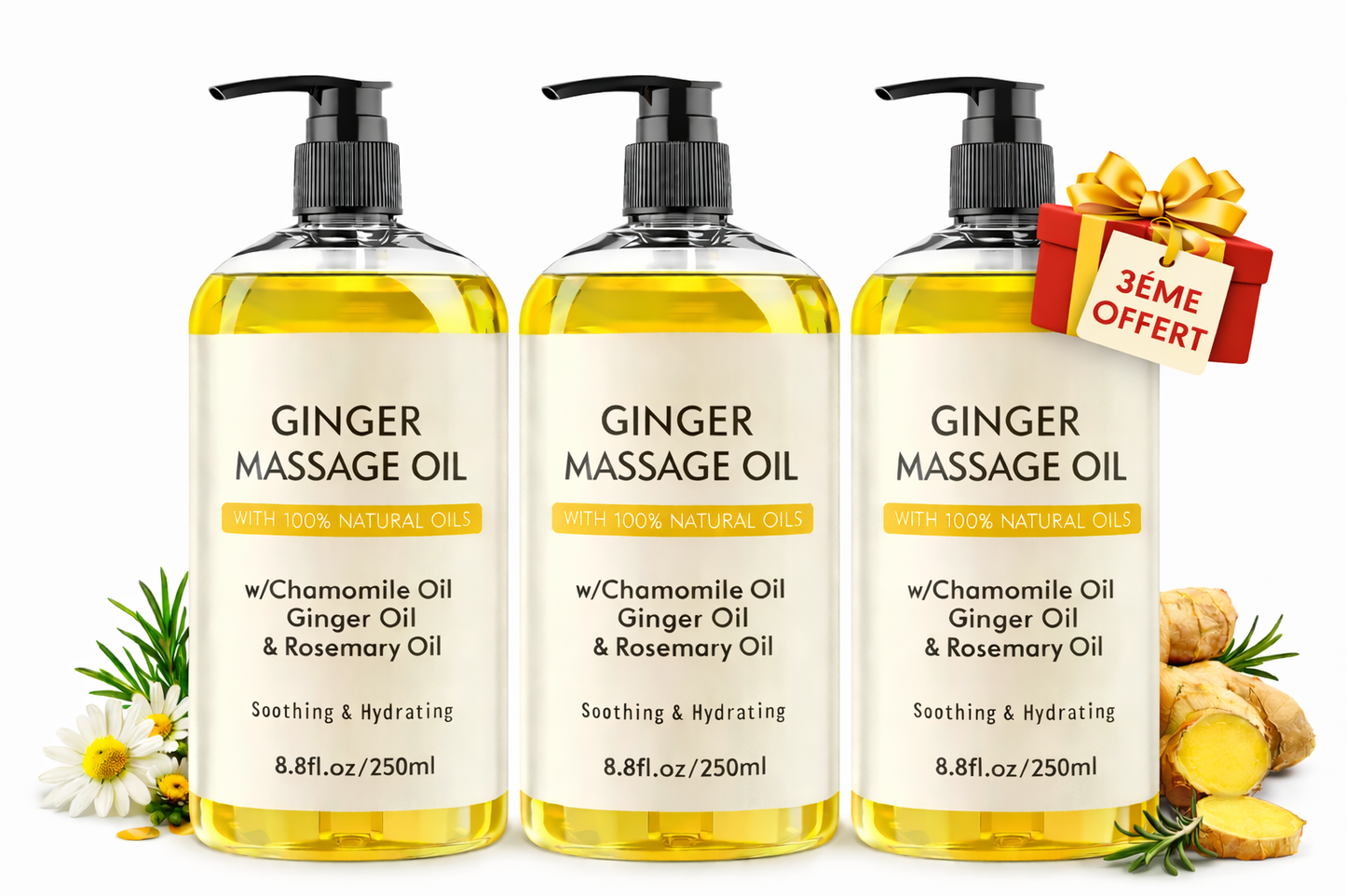 Huile de Gingembre Anti-Cellulite – 2 Achetées = 1 Offerte